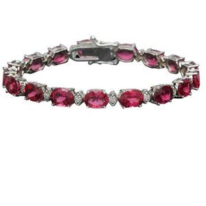 23.30Ct Natural Tourmaline and Diamond 14K Solid White Gold Bracelet